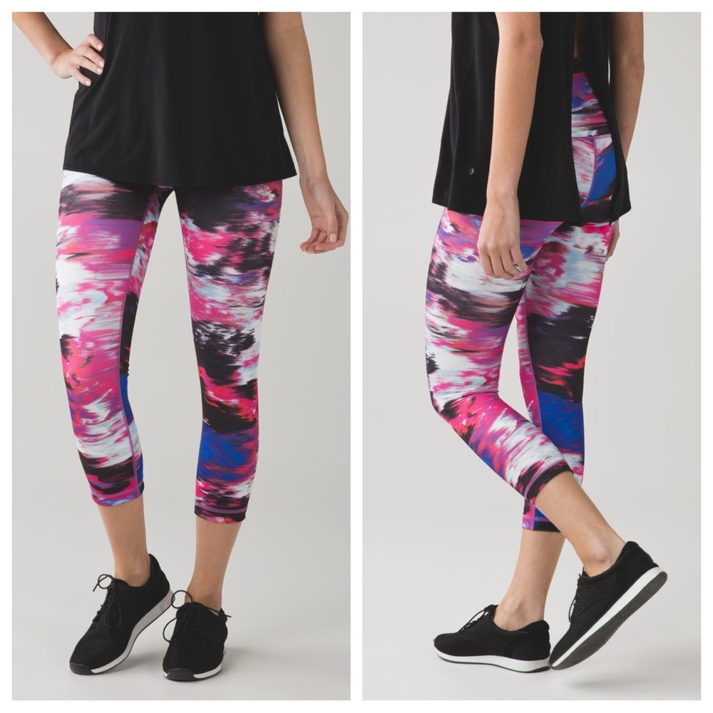 💙🩷 Lululemon Wunder Under Crop Hi-Rise Full-On Luon Pigment Wind White Multi